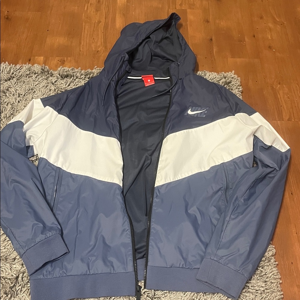 Nike Navy and White Hooded Jacket